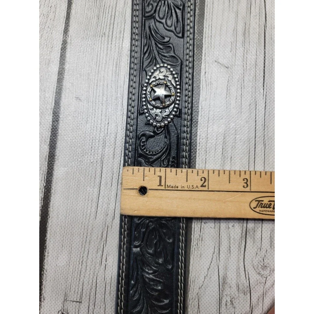 Justin 5 Star Ranch Black Leather Floral Tool Concho Western Belt Mens 38 C12423